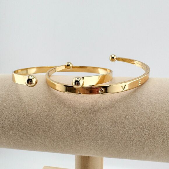 Vintage 2 Cuff Love Caviar Bead Bracelets Stack Layer Retro Minimalist - Picture 3 of 9